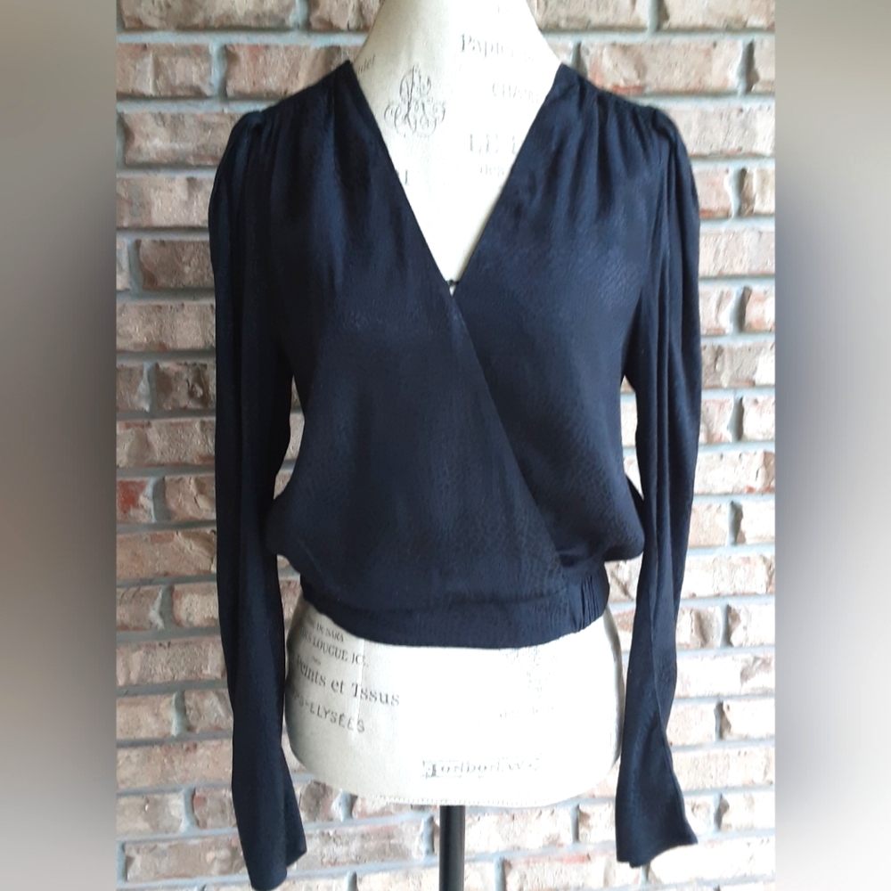 Astr The Label Black Career Wrap Blouse.